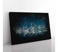 Big Box Art Perth City Skyline Australia at Night Paint Splash Canvas Wall Art Print Ready to Hang Picture, 76 x 50 cm (30 x 20 Inch), White, Grey, Black