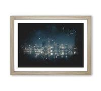 Big Box Art Perth City Skyline Australia at Night Paint Splash Framed Wall Art Picture Print Ready to Hang, Oak A2 (62 x 45 cm)