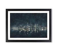 Big Box Art Perth City Skyline Australia at Night Painting Framed Wall Art Picture Print Ready to Hang, Black A2 (62 x 45 cm)