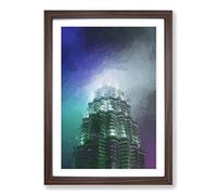 Big Box Art Petronas Tower in Kuala Lumpur in Abstract Framed Wall Art Picture Print Ready to Hang, Walnut A2 (62 x 45 cm)