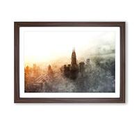 Big Box Art Petronas Towers Through The Clouds Painting Framed Wall Art Picture Print Ready to Hang, Walnut A2 (62 x 45 cm)
