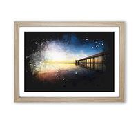 Big Box Art Pier in San Diego Paint Splash Framed Wall Art Picture Print Ready to Hang, Oak A2 (62 x 45 cm)