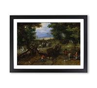 Big Box Art Pieter Bruegel The Elder A Woodland Road with Travellers Framed Wall Art Picture Print Ready to Hang, Black A2 (62 x 45 cm)