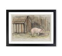 Big Box Art Pig in A Farm by Theo Van Hoytema Framed Wall Art Picture Print Ready to Hang, Black A2 (62 x 45 cm)