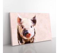 Big Box Art Pig Painting Canvas Wall Art Print Ready to Hang Picture, 76 x 50 cm (30 x 20 Inch), Pink, Beige, Brown