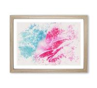 Big Box Art Pink Carnation on Blue Watercolour Framed Wall Art Picture Print Ready to Hang, Oak A2 (62 x 45 cm)