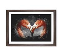 Big Box Art Pink Flamingo Vol.3 Paint Splash Framed Wall Art Picture Print Ready to Hang, Walnut A2 (62 x 45 cm)