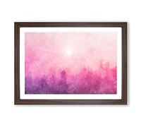 Big Box Art Pink Fog Over The City Painting Framed Wall Art Picture Print Ready to Hang, Walnut A2 (62 x 45 cm)