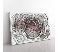 Big Box Art Pink Rose Flower Vol.3 Sketch Canvas Wall Art Print Ready to Hang Picture, 76 x 50 cm (30 x 20 Inch), White, Grey, Grey