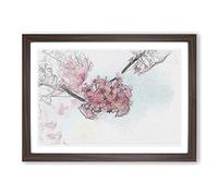 Big Box Art Pink Sakura Blossom Tree in Bloom in Abstract Framed Wall Art Picture Print Ready to Hang, Walnut A2 (62 x 45 cm)