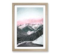 Big Box Art Pink Sky Over The Mountain in Abstract Framed Wall Art Picture Print Ready to Hang, Oak A2 (62 x 45 cm)