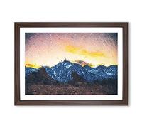 Big Box Art Pink Sky Over The Mountain Top Framed Wall Art Picture Print Ready to Hang, Walnut A2 (62 x 45 cm)