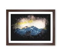 Big Box Art Pink Sky Over The Mountain Top Paint Splash Framed Wall Art Picture Print Ready to Hang, Walnut A2 (62 x 45 cm)