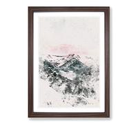 Big Box Art Pink Sky Over The Mountain Watercolour Framed Wall Art Picture Print Ready to Hang, Walnut A2 (62 x 45 cm)