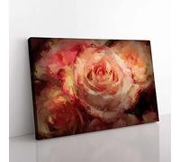 Big Box Art Pink Tipped Roses in Abstract Canvas Wall Art Print Ready to Hang Picture, 76 x 50 cm (30 x 20 Inch), Maroon, Brown, Red