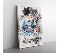 Big Box Art Planet Earth Watercolour Canvas Wall Art Print Ready to Hang Picture, 76 x 50 cm (30 x 20 Inch), White, Grey, Black