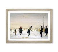 Big Box Art Playing Golf On The Ice by Hendrick Avercamp Framed Wall Art Picture Print Ready to Hang, Oak A2 (62 x 45 cm)