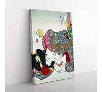Big Box Art Playing with The Cat by Tsukioka Yoshitoshi Painting Canvas Wall Art Print Ready to Hang Picture, 76 x 50 cm (30 x 20 Inch), White, Green, Red, Purple, Yellow