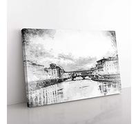 Big Box Art Ponte Vecchio Bridge in Florence Italy Canvas Wall Art Print Ready to Hang Picture, 76 x 50 cm (30 x 20 Inch), White, Grey, Black