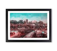 Big Box Art Portland Oregon at Night in Abstract Framed Wall Art Picture Print Ready to Hang, Black A2 (62 x 45 cm)