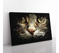 Big Box Art Portrait of A Cat Vol.1 Paint Splash Canvas Wall Art Print Ready to Hang Picture, 76 x 50 cm (30 x 20 Inch), Black, Green, Brown