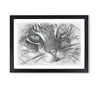 Big Box Art Portrait of A Cat Vol.2 Sketch Framed Wall Art Picture Print Ready to Hang, Black A2 (62 x 45 cm)