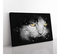 Big Box Art Portrait of A Cat Vol.4 Paint Splash Canvas Wall Art Print Ready to Hang Picture, 76 x 50 cm (30 x 20 Inch), Black, Grey, Grey