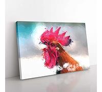 Big Box Art Portrait of a Rooster in Abstract Canvas Wall Art Print Ready to Hang Picture, 76 x 50 cm (30 x 20 Inch), Grey, White, Pink, Maroon, Orange