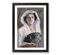Big Box Art Portrait of an Black Fan by Fujishima Takeji Framed Wall Art Picture Print Ready to Hang, A2 (62 x 45 cm)