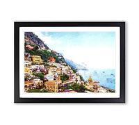 Big Box Art Positano on The Almalfi Coast in Italy Framed Wall Art Picture Print Ready to Hang, Black A2 (62 x 45 cm)