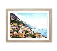 Big Box Art Positano on The Almalfi Coast in Italy Framed Wall Art Picture Print Ready to Hang, Oak A2 (62 x 45 cm)