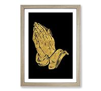 Big Box Art Praying Hands in Gold Framed Wall Art Picture Print Ready to Hang, Oak A2 (62 x 45 cm)