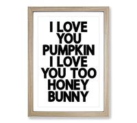 Big Box Art Pumpkin and Honey Bunny Typography Framed Wall Art Picture Print Ready to Hang, Oak A2 (62 x 45 cm)