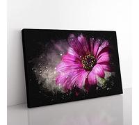 Big Box Art Purple Daisy Paint Splash Canvas Wall Art Print Ready to Hang Picture, 76 x 50 cm (30 x 20 Inch), Grey, Brown, Lavender