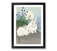 Big Box Art Rabbits at Full Moon by Ohara Koson Framed Wall Art Picture Print Ready to Hang, Black A2 (62 x 45 cm)