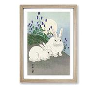 Big Box Art Rabbits at Full Moon by Ohara Koson Framed Wall Art Picture Print Ready to Hang, Oak A2 (62 x 45 cm)