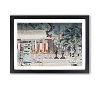 Big Box Art Rain at The Temple by Kamei Tobei Framed Wall Art Picture Print Ready to Hang, Black A2 (62 x 45 cm)