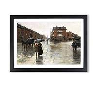 Big Box Art Rainy Day, Boston by Childe Hassam Framed Wall Art Picture Print Ready to Hang, Black A2 (62 x 45 cm)