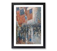 Big Box Art Rainy Day On Fifth Avenue by Childe Hassam Framed Wall Art Picture Print Ready to Hang, Black A2 (62 x 45 cm)