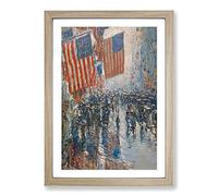 Big Box Art Rainy Day On Fifth Avenue by Childe Hassam Framed Wall Art Picture Print Ready to Hang, Oak A2 (62 x 45 cm)