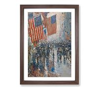 Big Box Art Rainy Day On Fifth Avenue by Childe Hassam Framed Wall Art Picture Print Ready to Hang, Walnut A2 (62 x 45 cm)