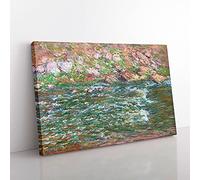 Big Box Art Rapids On The Petite Creuse by Claude Monet Canvas Wall Art Print Ready to Hang Picture, 76 x 50 cm (30 x 20 Inch), Green, Brown, Green