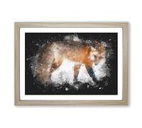 Big Box Art Red Fox in The Winter Paint Splash Framed Wall Art Picture Print Ready to Hang, Oak A2 (62 x 45 cm)