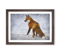 Big Box Art Red Fox in Winter Vol.1 Painting Framed Wall Art Picture Print Ready to Hang, Walnut A2 (62 x 45 cm)