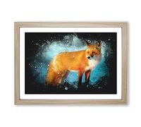 Big Box Art Red Fox Vol.3 Paint Splash Framed Wall Art Picture Print Ready to Hang, Oak A2 (62 x 45 cm)