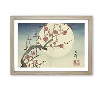 Big Box Art Red Plum Branch & Moon by Utagawa Hiroshige Framed Wall Art Picture Print Ready to Hang, Oak A2 (62 x 45 cm)