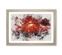 Big Box Art Red Sunset Watercolour Framed Wall Art Picture Print Ready to Hang, Oak A2 (62 x 45 cm)