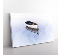 Big Box Art Reflection of a Boat Painting Canvas Wall Art Print Ready to Hang Picture, 76 x 50 cm (30 x 20 Inch), White, Grey
