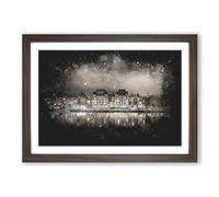 Big Box Art Reflection of Stockholm in Sweden Paint Splash Framed Wall Art Picture Print Ready to Hang, Walnut A2 (62 x 45 cm)
