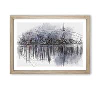 Big Box Art Reflections of The Auckland Skyline in Abstract Framed Wall Art Picture Print Ready to Hang, Oak A2 (62 x 45 cm)